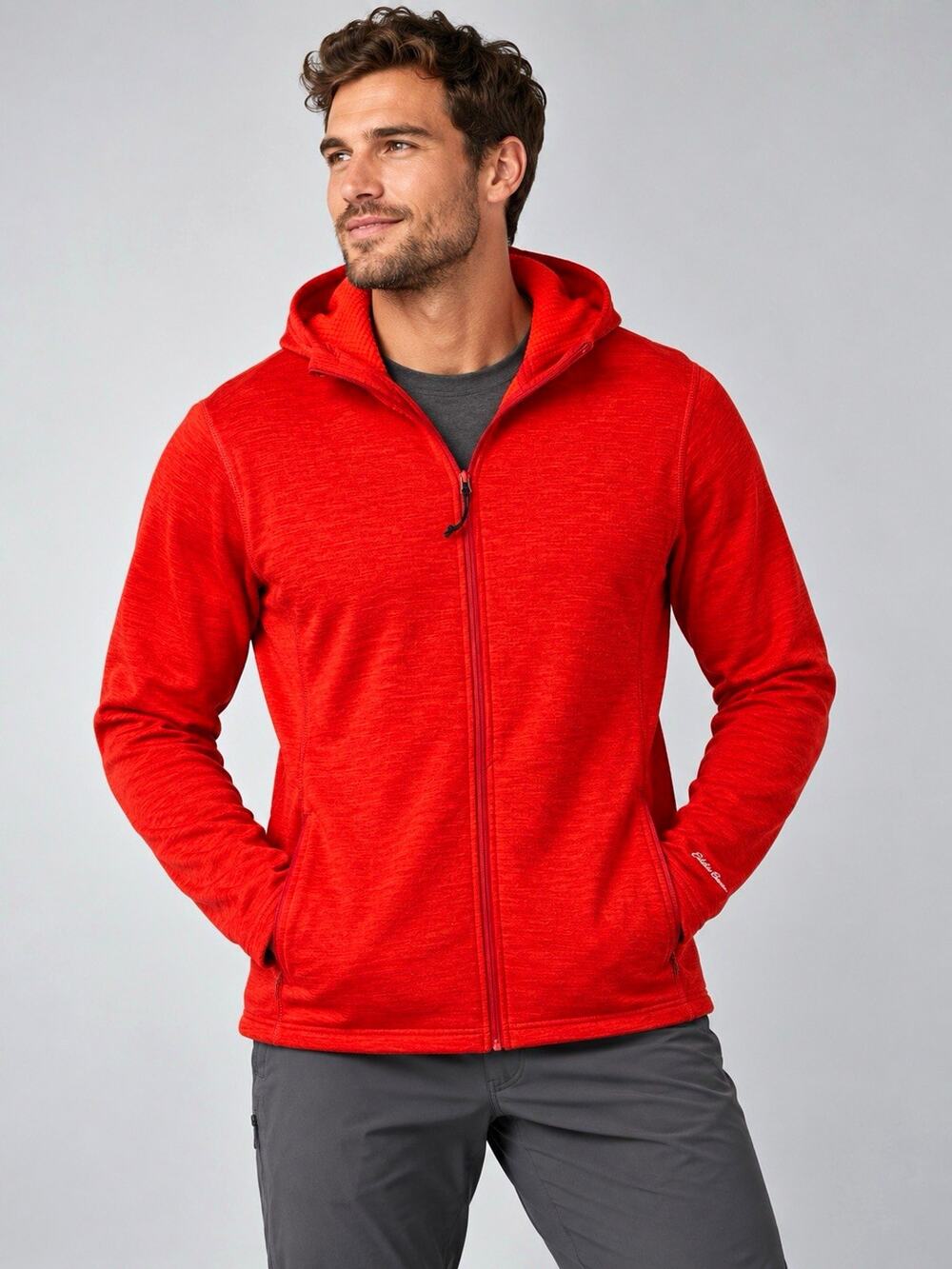 Eddie Bauer First Ascent Full-Zip Hooded Fleece Jacket Zip Pockets Red 2XL